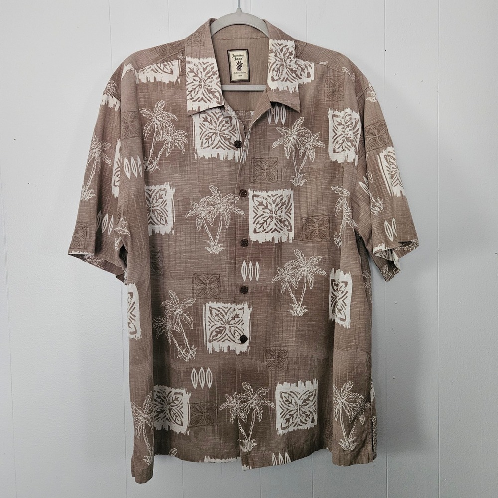 Jamaica Jaxx Silk Hawaiian Shirt Mens L Tropical Party Silk Jacquard Camp